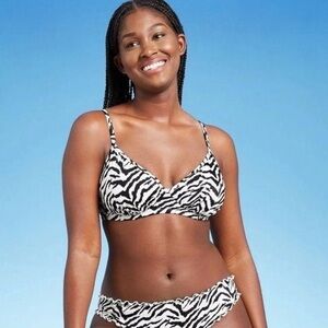 45. NWOT Shade & Shore 2-Piece Cream Black Animal Print Underwire Bikini 32B/S